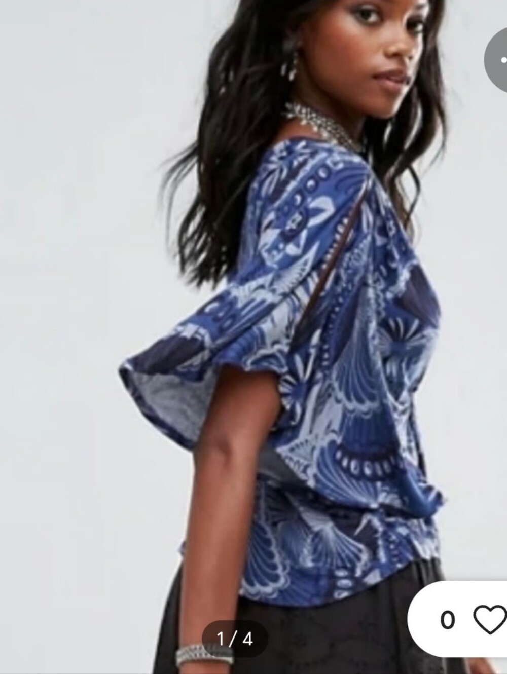 Free People  Blue Sapphire Amour Faux - Wrap Blouse- Oversized Small